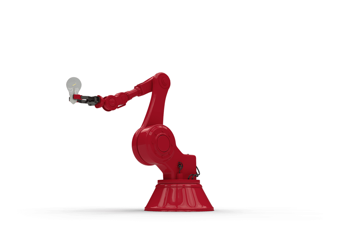 Transparent Red Robotic Arm Holding Light Bulb Concept Illustration