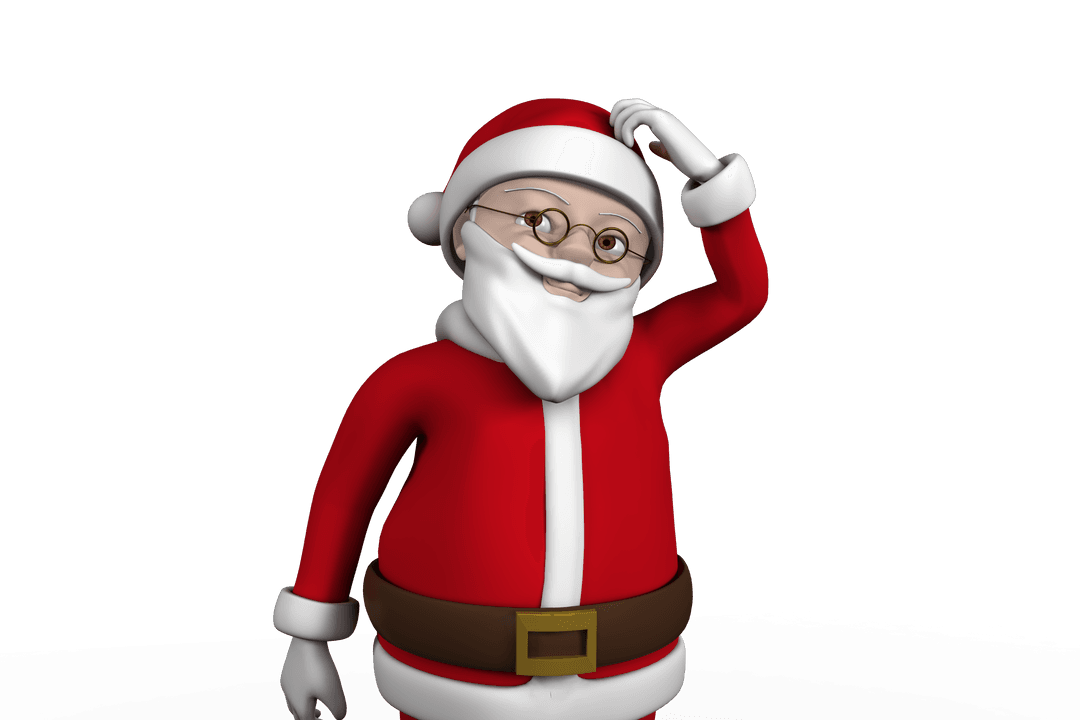 Cheerful Santa Claus Touching Hat on Transparent Background