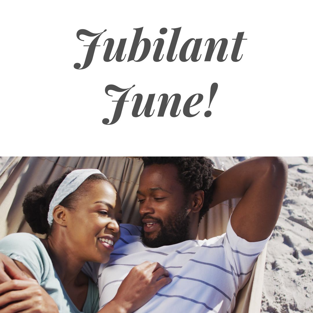 Happy Couple Relaxing in Hammock by Seaside