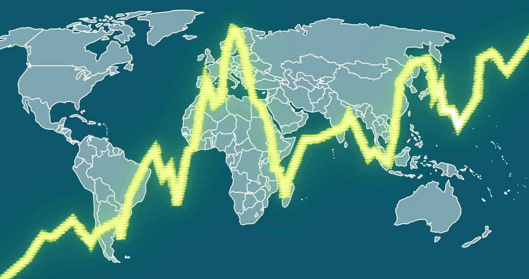 Global Financial Trends with Bright Yellow Line On World Map