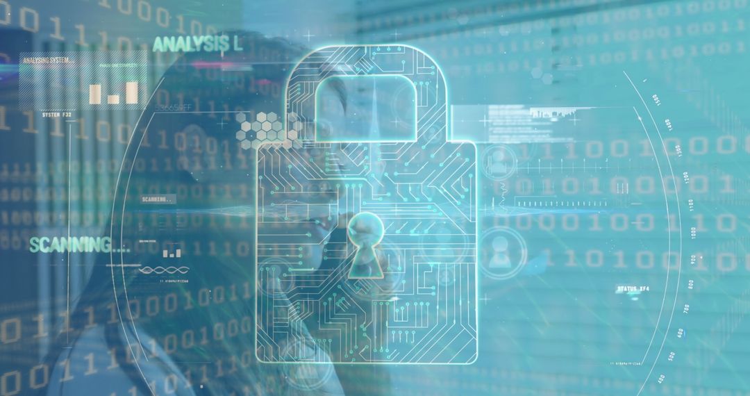 Cybersecurity Lock Icon Overalyed on Future Technology Interface