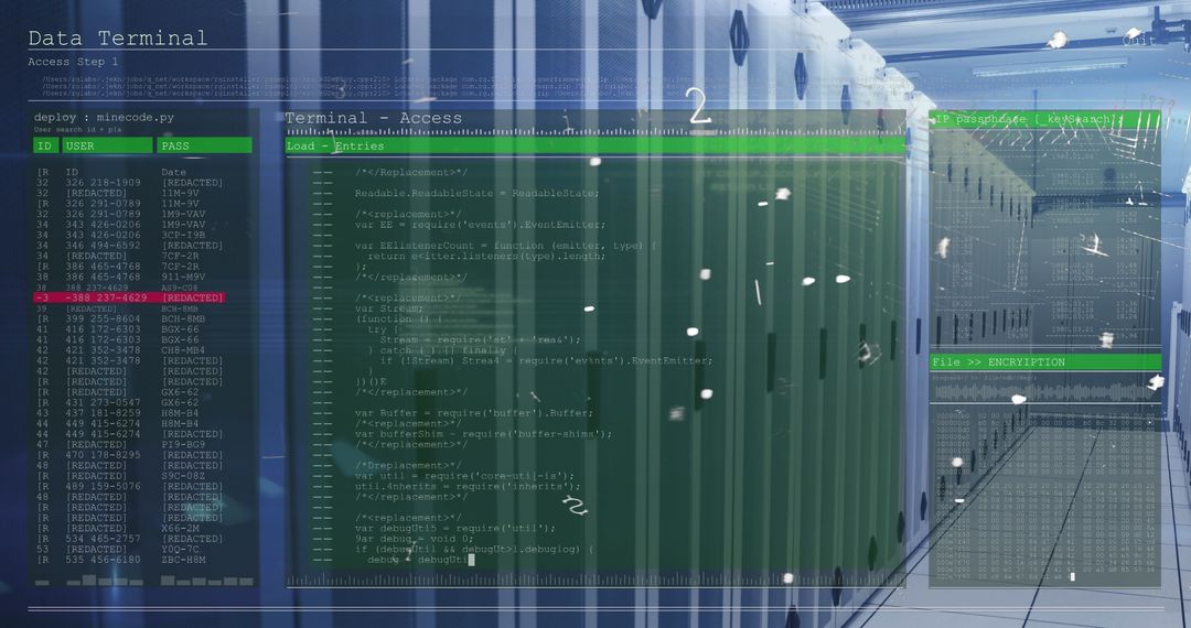 Digital Padlock Overlay on Server Room Displaying Data Protection