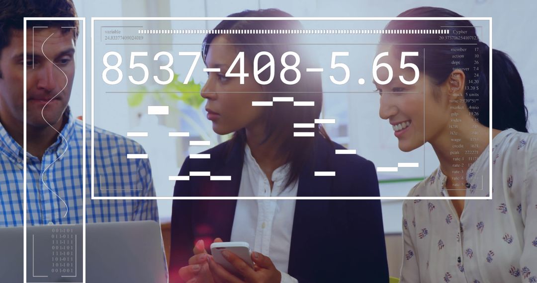 Diverse Team Analyzing Data with Integrated Technology