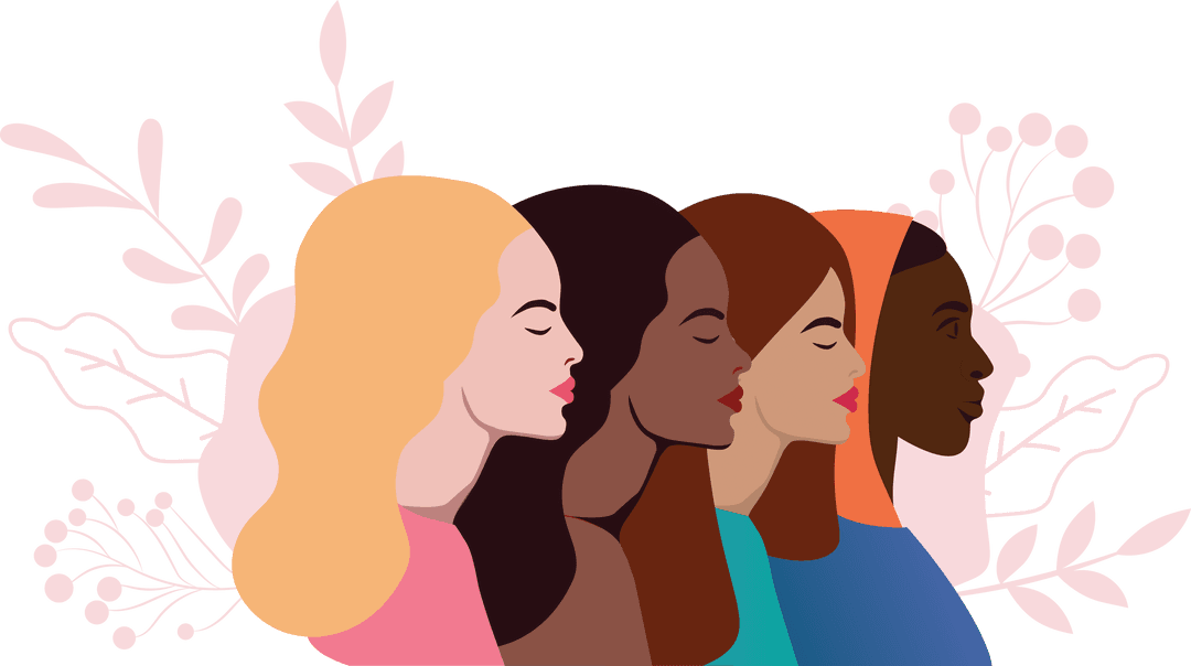 Diverse Women Silhouettes with Nature Elements on Transparent