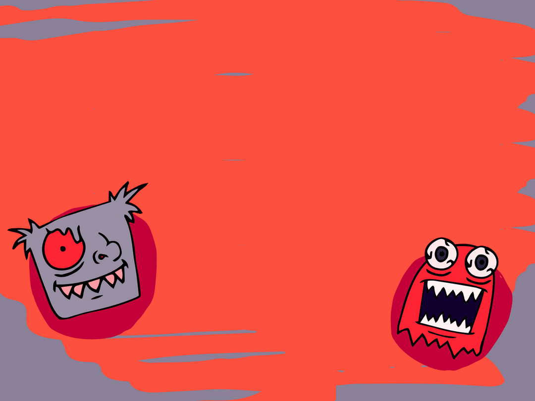 Funny Monster Faces with Humor on Transparent Red Artwork