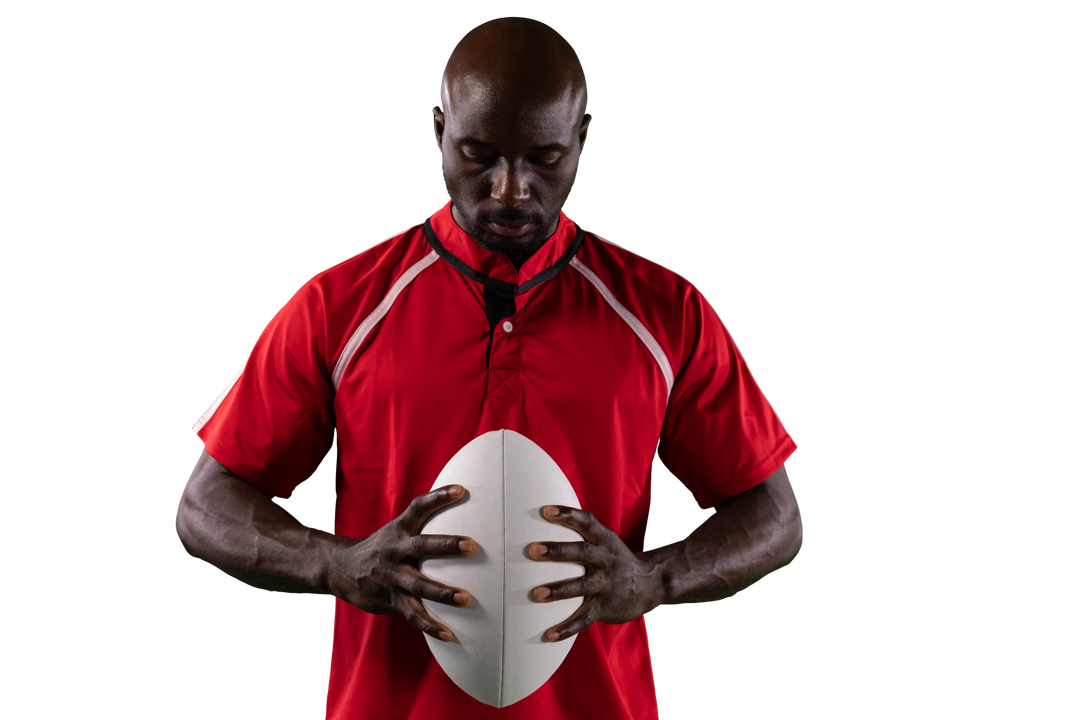 Focused rugby player holding ball on transparent background, sports fitness - Download Free Stock Images Pikwizard.com