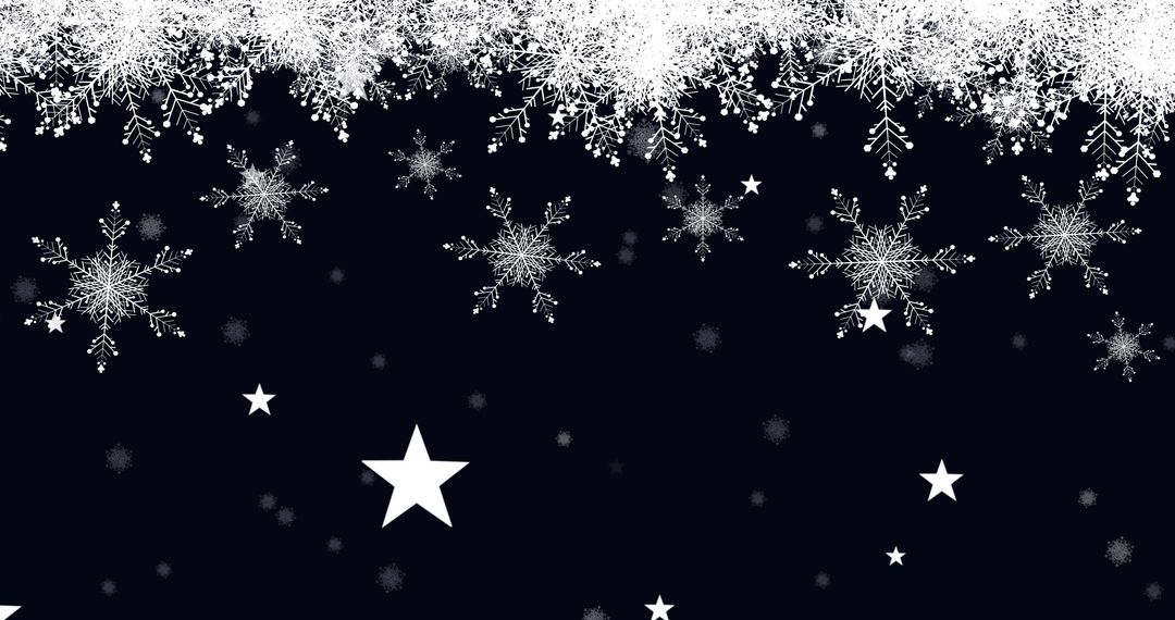 Falling Snowflakes and Stars on Black Winter Background