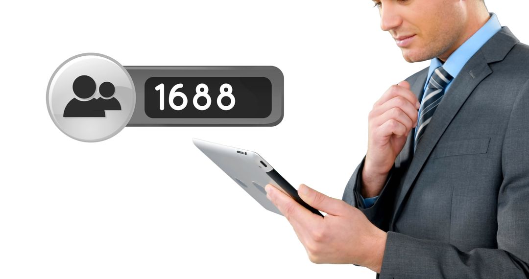 Focused Businessman Analyzing Social Media Growth on Tablet