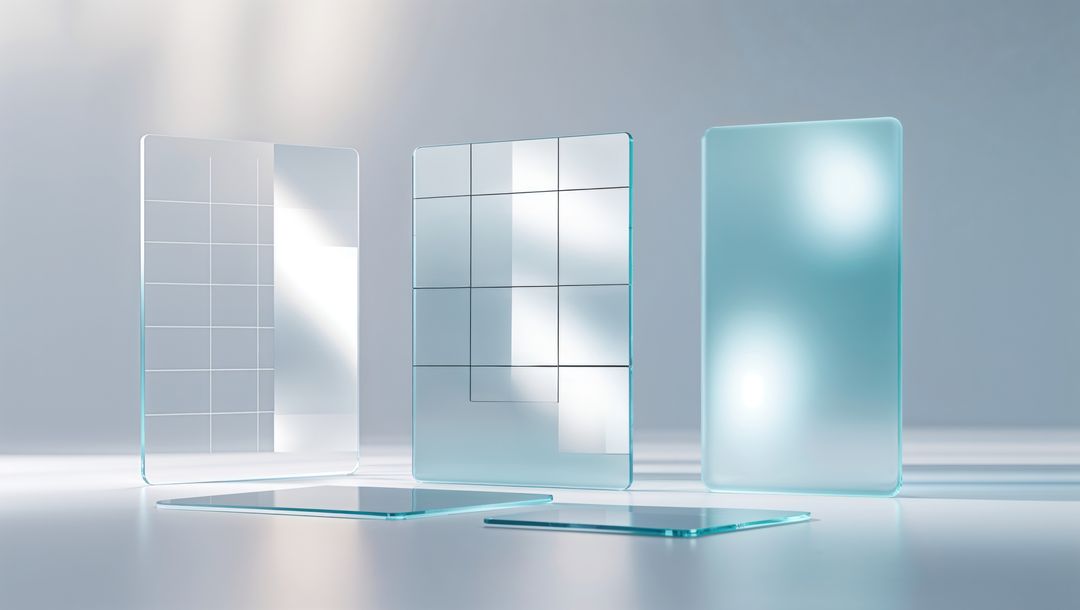 Transparent Glass Panels Reflecting Light in Minimalist Studio