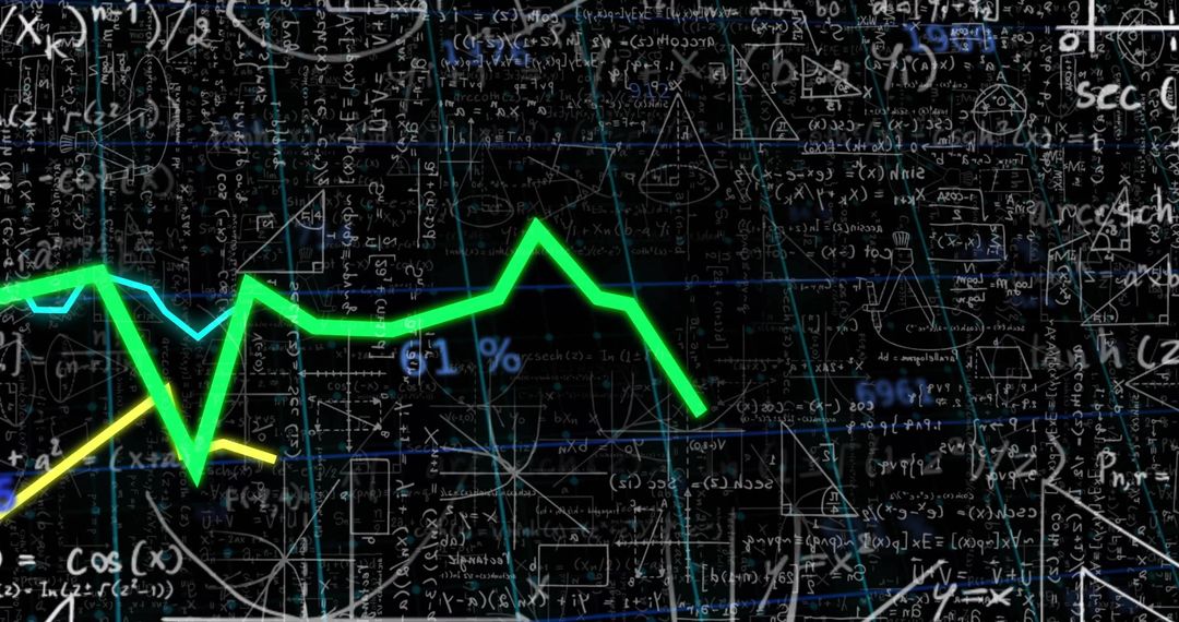 Futuristic Data Visualization with Neon Trend Lines and Math Notations
