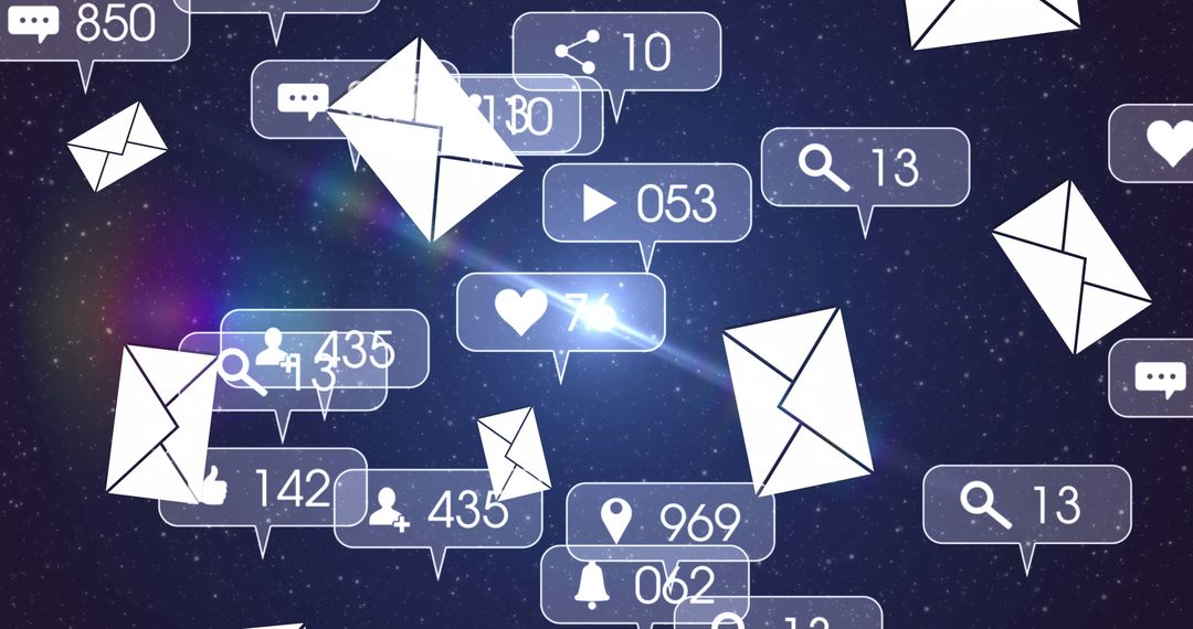 Digital Envelopes and Notification Icons on Night Sky Background