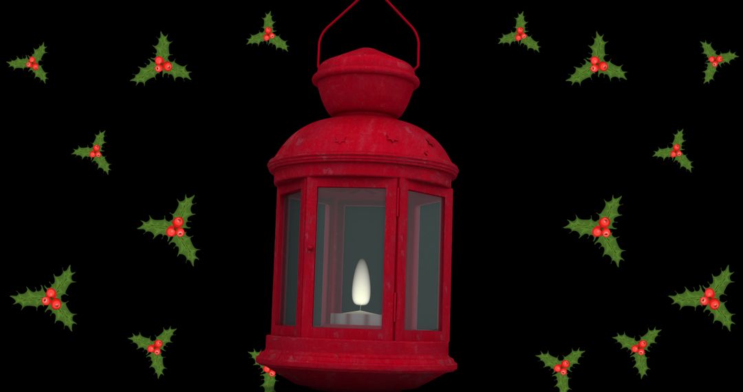 Red Lantern with Holly Background for Christmas Theme