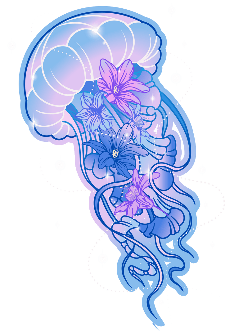 Whimsical Jellyfish with Lilies on Transparent Background