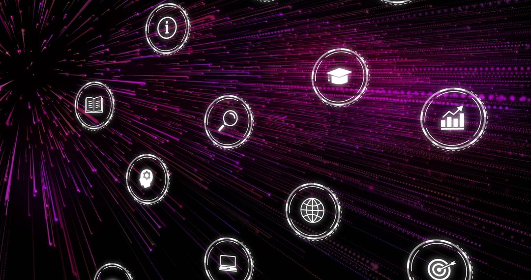 Glow of Neon Network Icons Over Dark Background