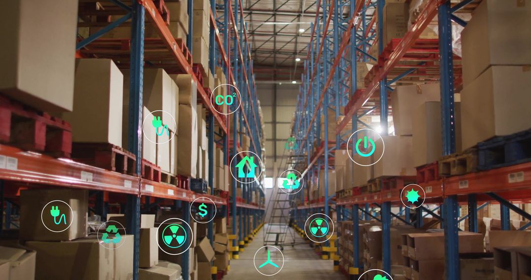 Smart Warehouse with Eco-Friendly Digital Interface Overlays