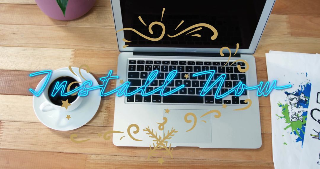 Stylish Workspace with Laptop and Coffee Cup