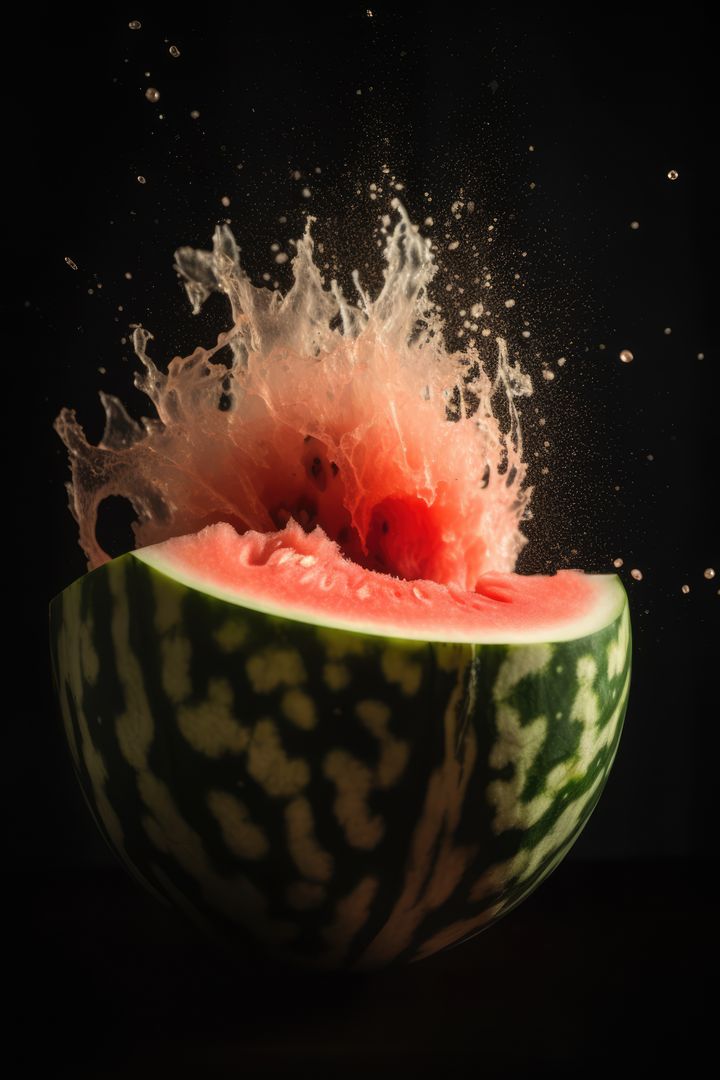 Watermelon Splitting in Half with Water Explosion on Black Background - Free Images, Stock Photos and Pictures on Pikwizard.com