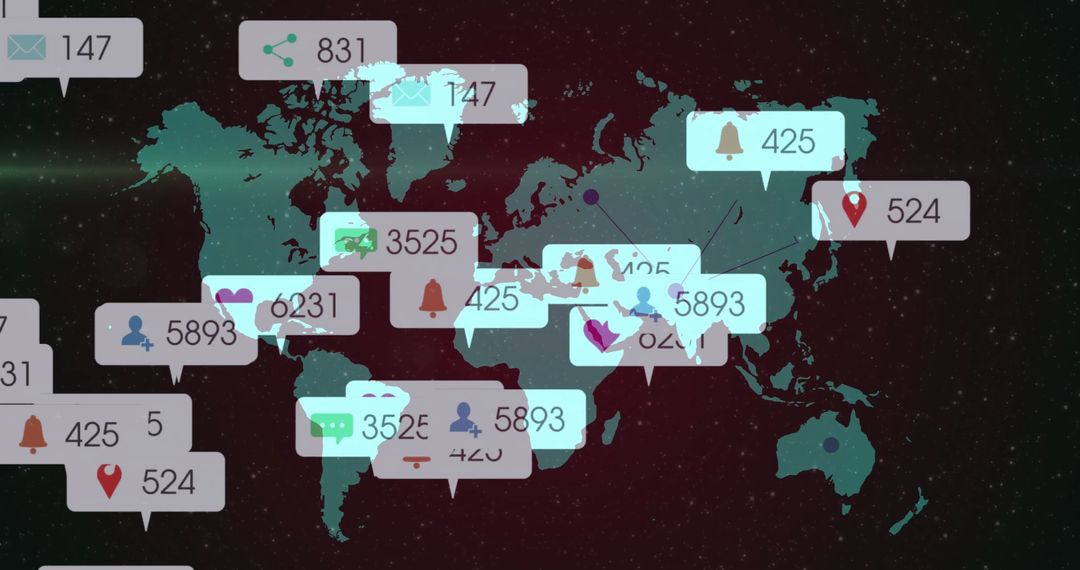 Global Connectivity Communication Icons on Digital World Map