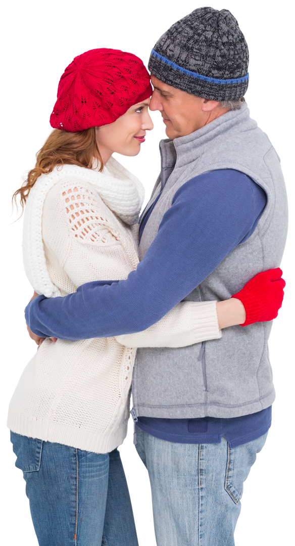 Romantic Couple Hugging in Warm Winter Clothing on Transparent Background - Download Free Stock Images Pikwizard.com