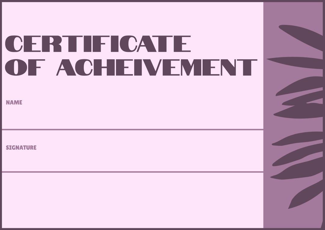 Purple Certificate of Achievement with Leaf Accent - Download Free Stock Templates Pikwizard.com