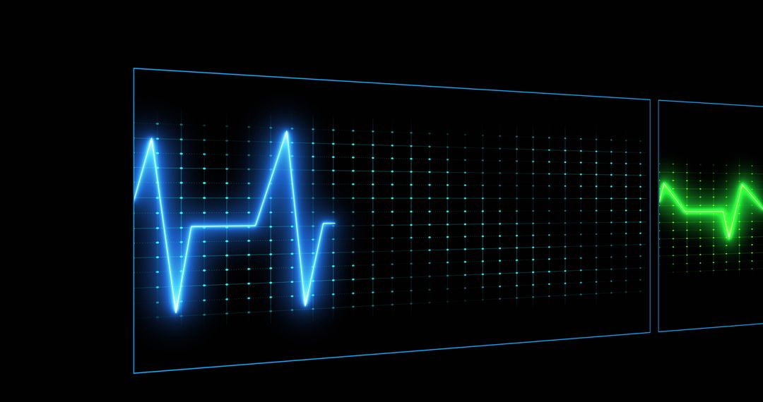 Glowing Blue Cardiograph on Black Background Interface