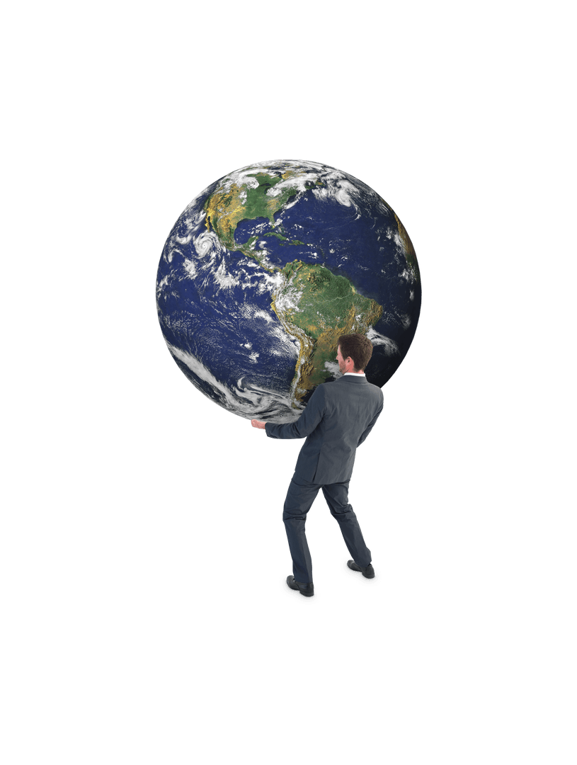 Transparent Background Businessman Holding Planet Earth