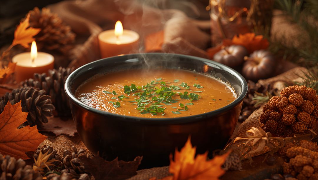 Autumn Harvest Soup in Cozy Rustic Atmosphere