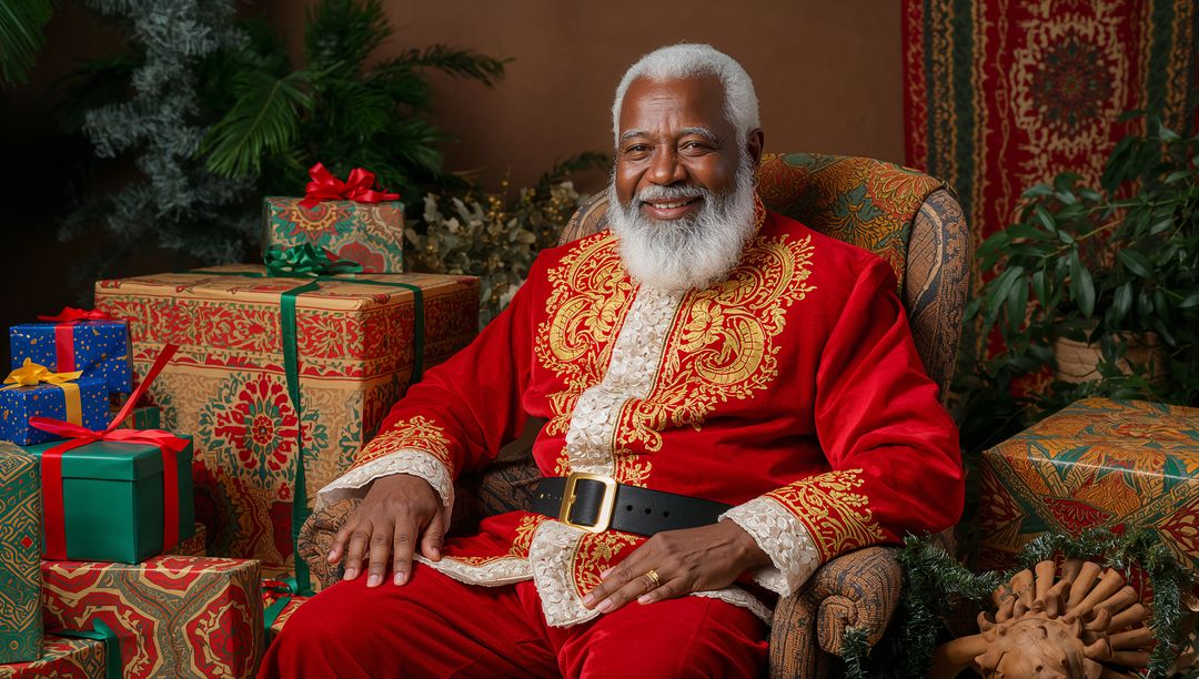 Santa Claus Theme with Stylish Senior in Festive Armchair