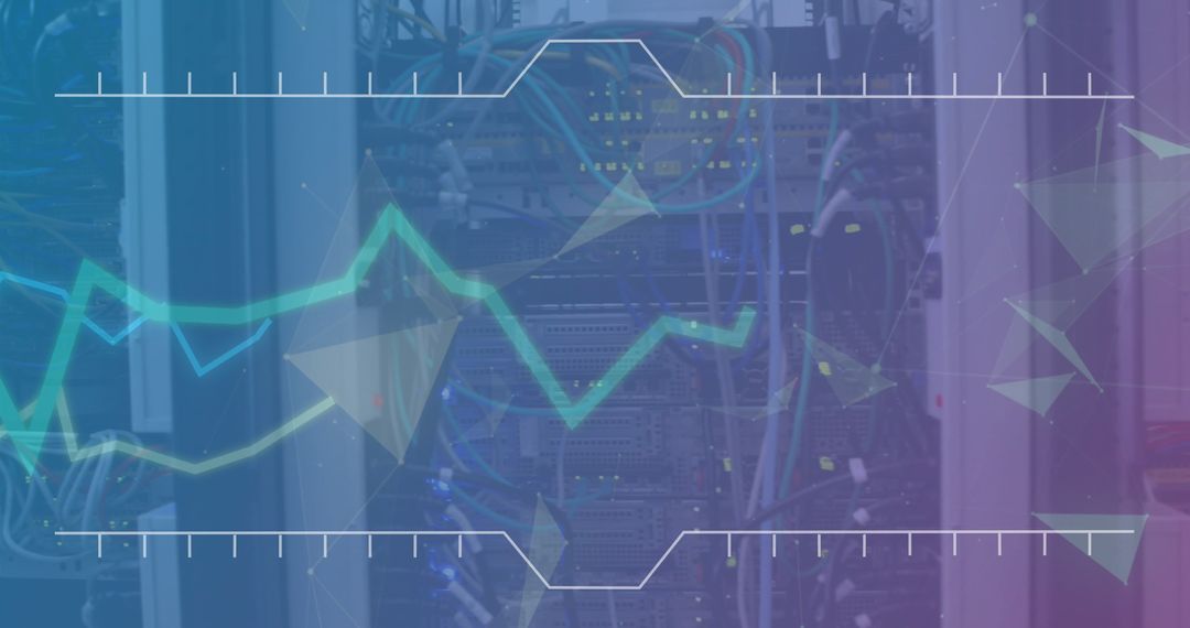 Central Server Rack with Digital Graph Overlay in Data Center