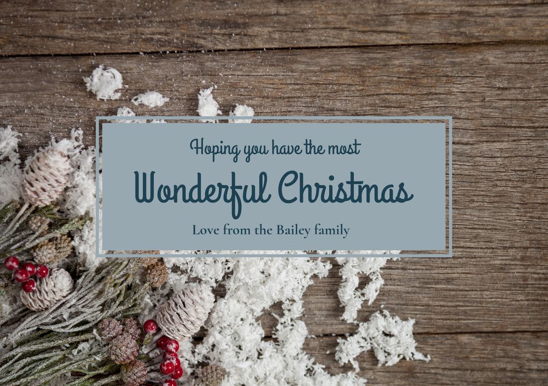 Rustic Christmas Greeting Card with Pine Cones and Snow