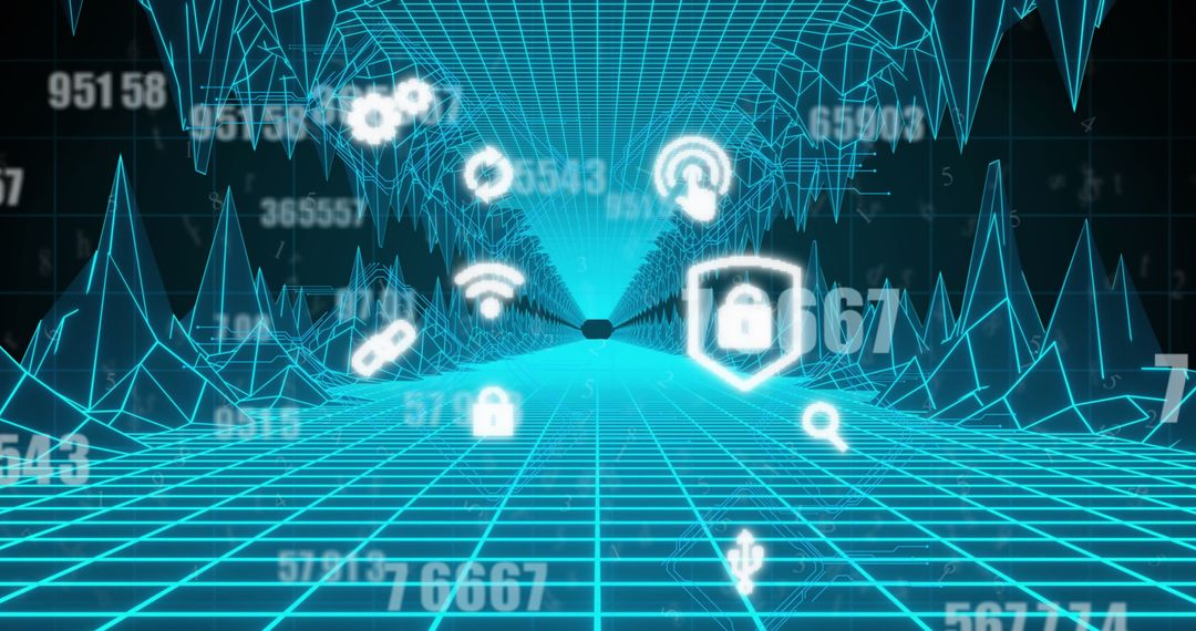 Futuristic Digital Network with Secure Data Icons