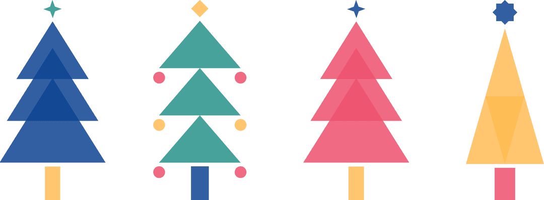Transparent Minimalist Holiday Tree Icons with Geometric Design