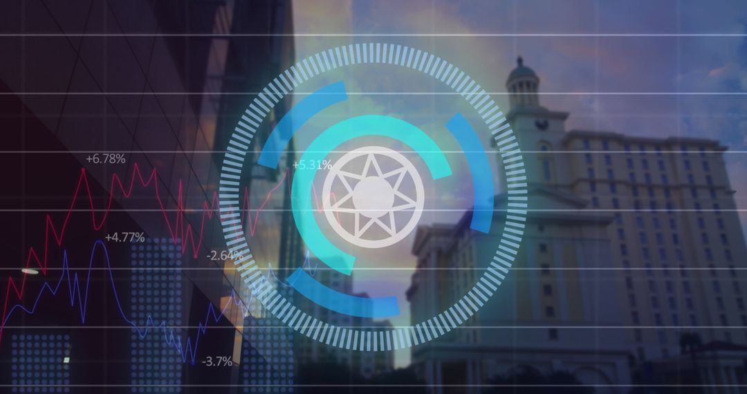 Innovative Digital Analytics Displayed on Urban Skyline Background