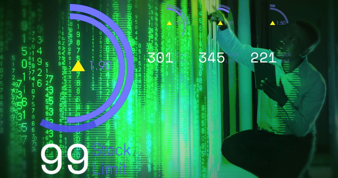 IT Technician Analyzing Digital Data in Server Room