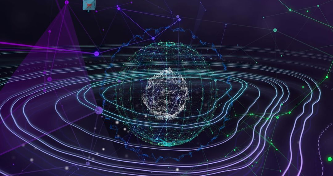 Futuristic Digital Network with Rotating 3D Sphere