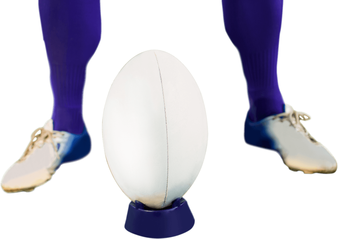 Rugby Player Preparing for Drop Kick with Transparent Background