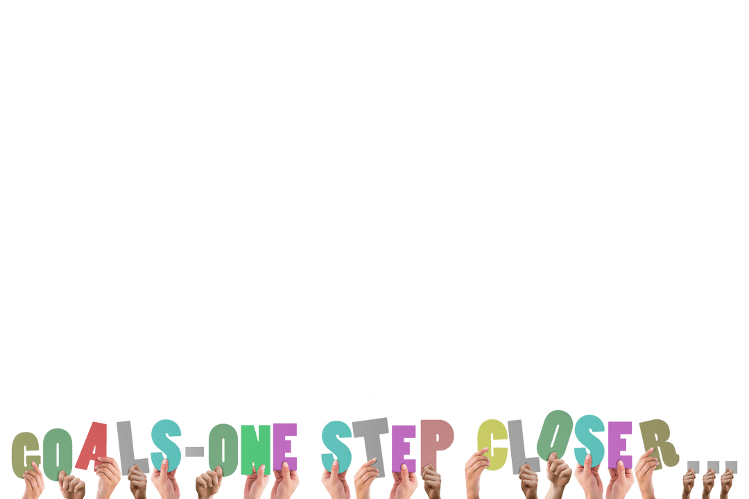 Hands Holding Colorful Text Goals on Transparent Background