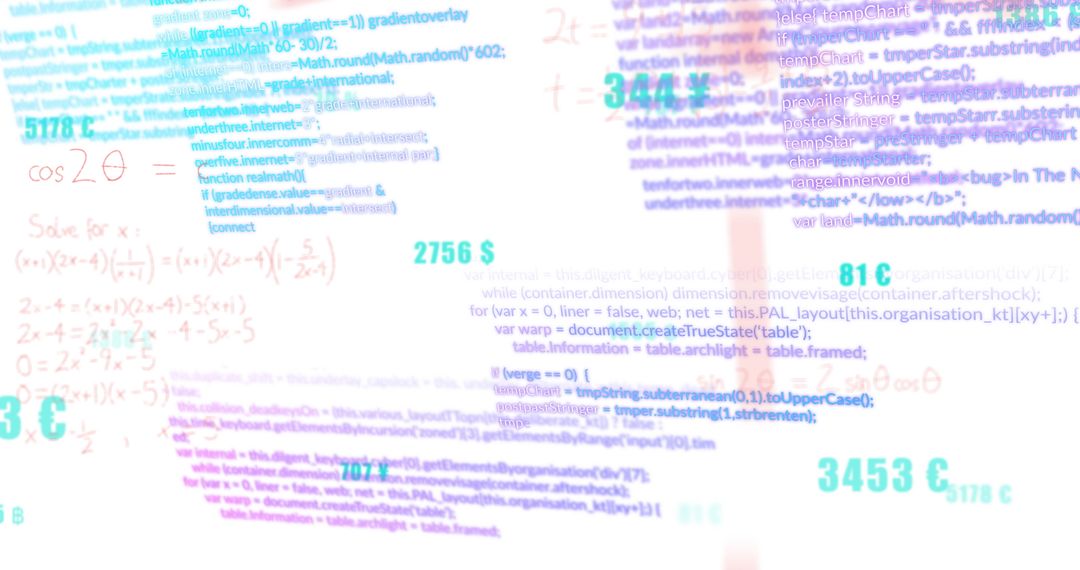 Digital coding and mathematical equations fusing on screen