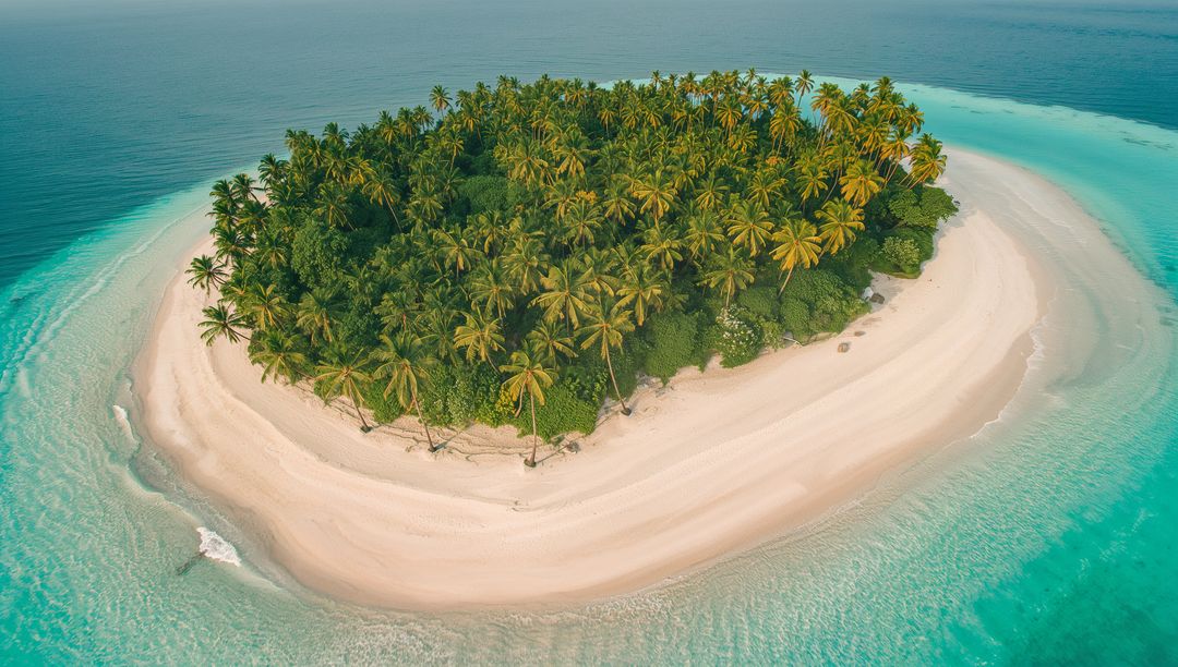 Tropical Paradise: Remote Island with Palm Trees and Azure Waters