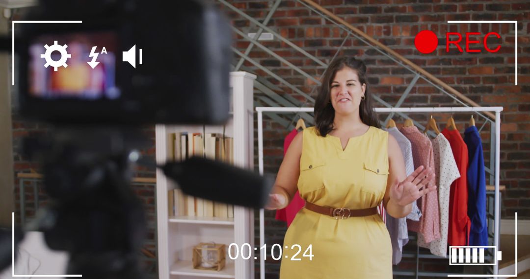 Female Fashion Vlogger Recording Content at Home Studio