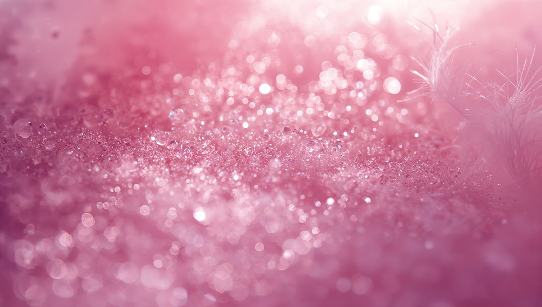 Sparkling Pink Bokeh Texture Catching Soft Backlight with Dew Drops and Feathery Seedhead