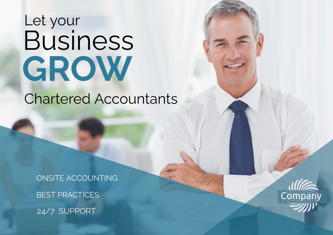 Confident Accountant Promoting Business Growth Services with 24/7 Support - Download Free Stock Templates Pikwizard.com