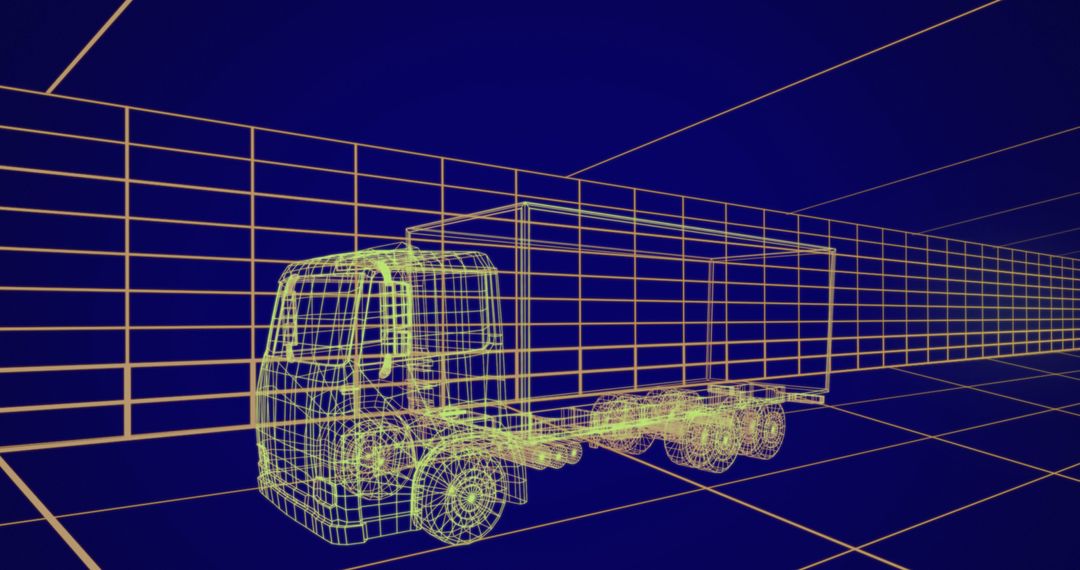 3D Hologram Wireframe Truck Design on Grid