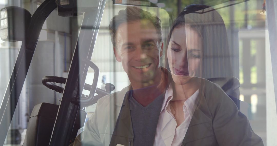 Teamwork in Modern Warehouse with Technology and Forklift