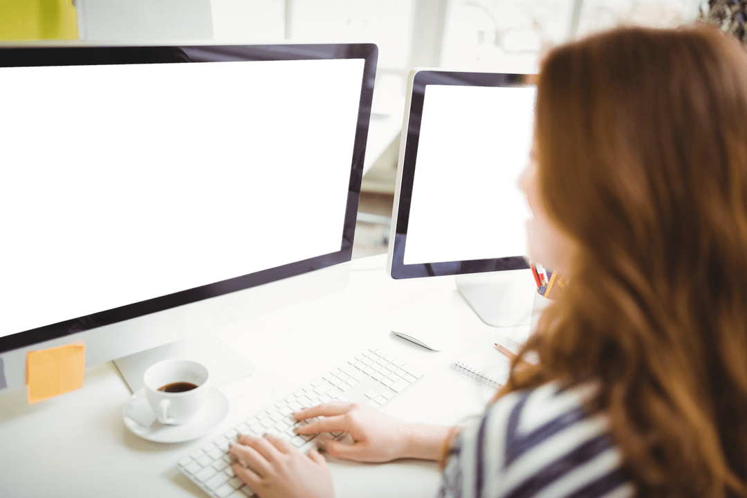 Transparent Screen with Businesswoman Typing at Desk