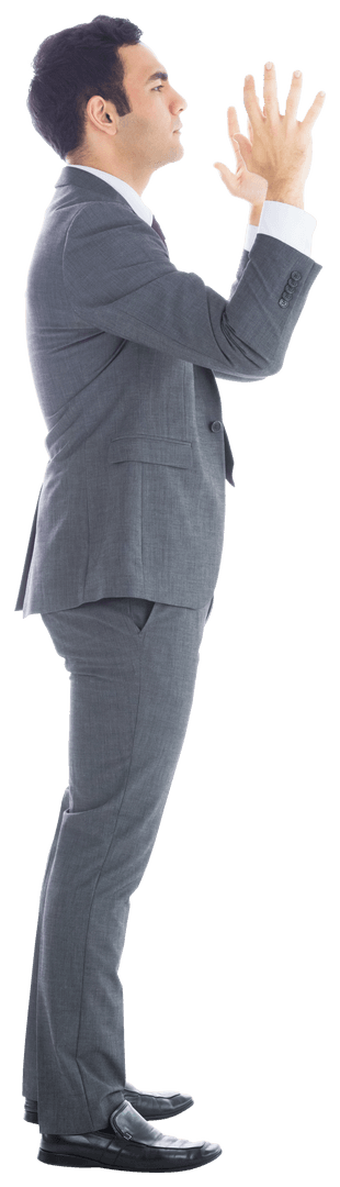 Transparent Isolated Businessman Holding Hands Up Looking Frustrated