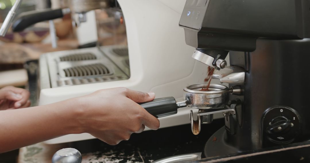 Barista Preparing Fresh Espresso with Commercial Coffee Machine - Free Images, Stock Photos and Pictures on Pikwizard.com