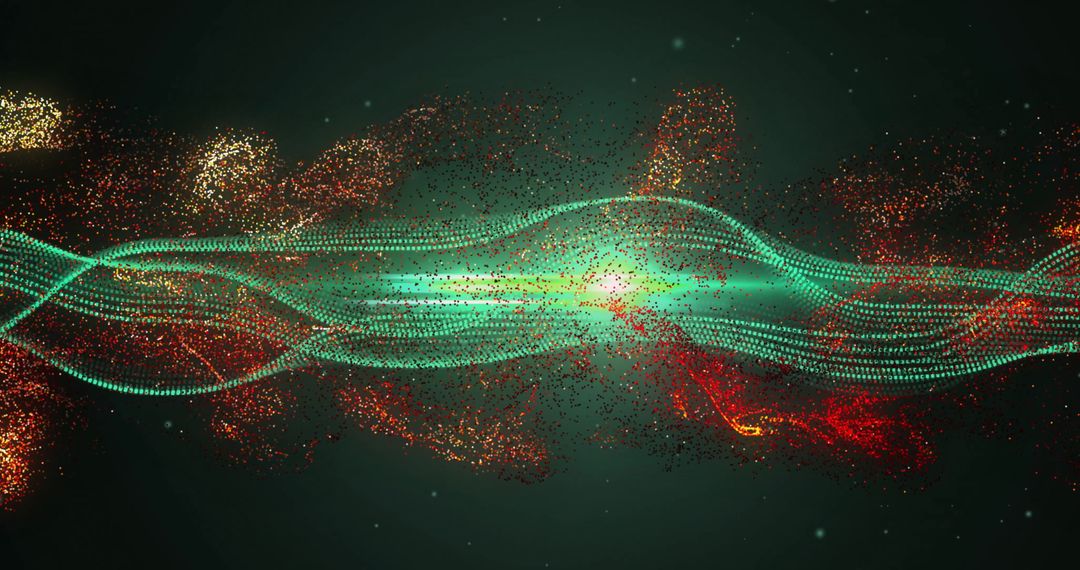 Dynamic Wave of Flowing Digital Particles on Dark Background