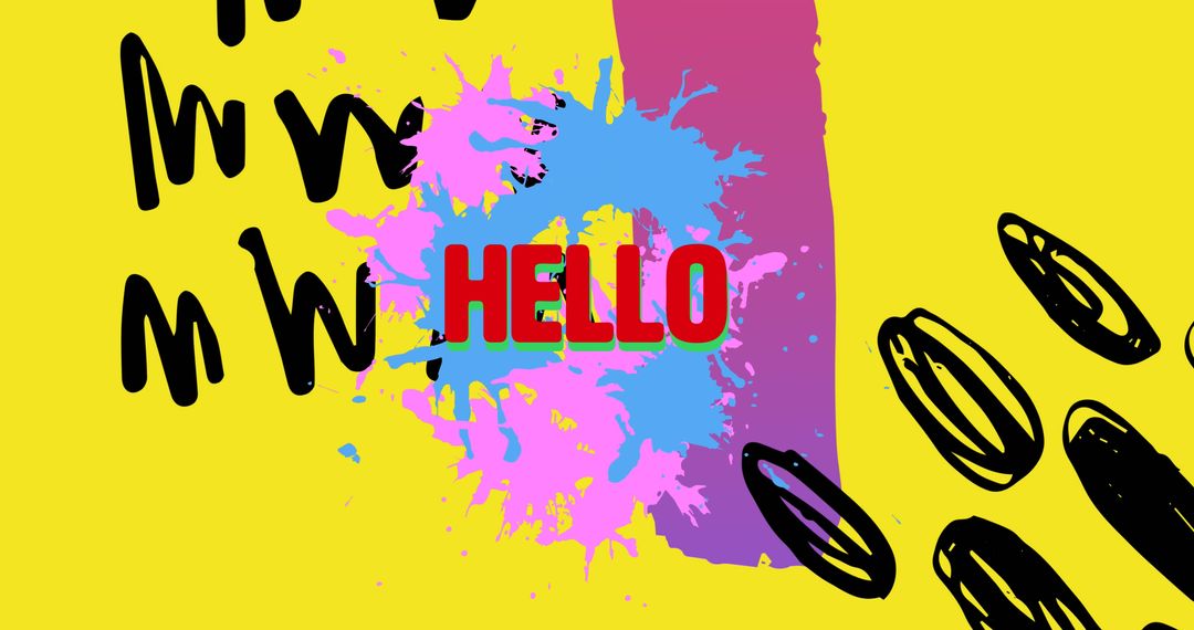 Vivid Hello Text Art on Bold Yellow Background