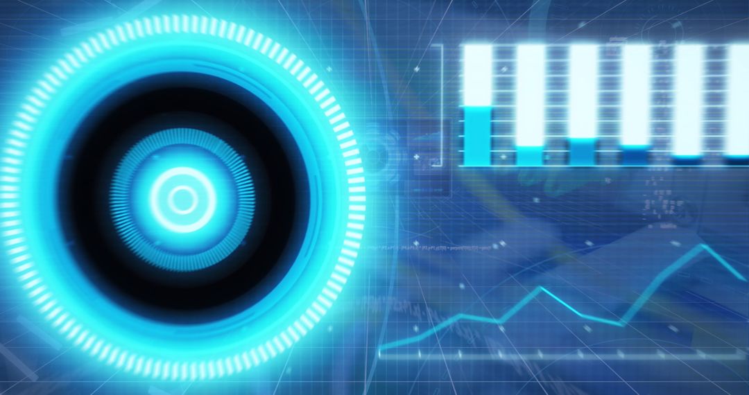 Futuristic Digital Interface with Blue Circular and Graph Elements